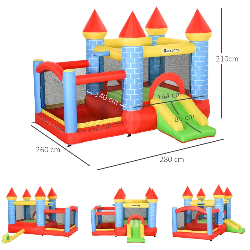 Outsunny Castello Gonfiabile Gigante e Rimbalzante per Bambini 3-8 Anni con Scivolo, Piscina e Canestro, 280cmx260cmx210cm - Image 2