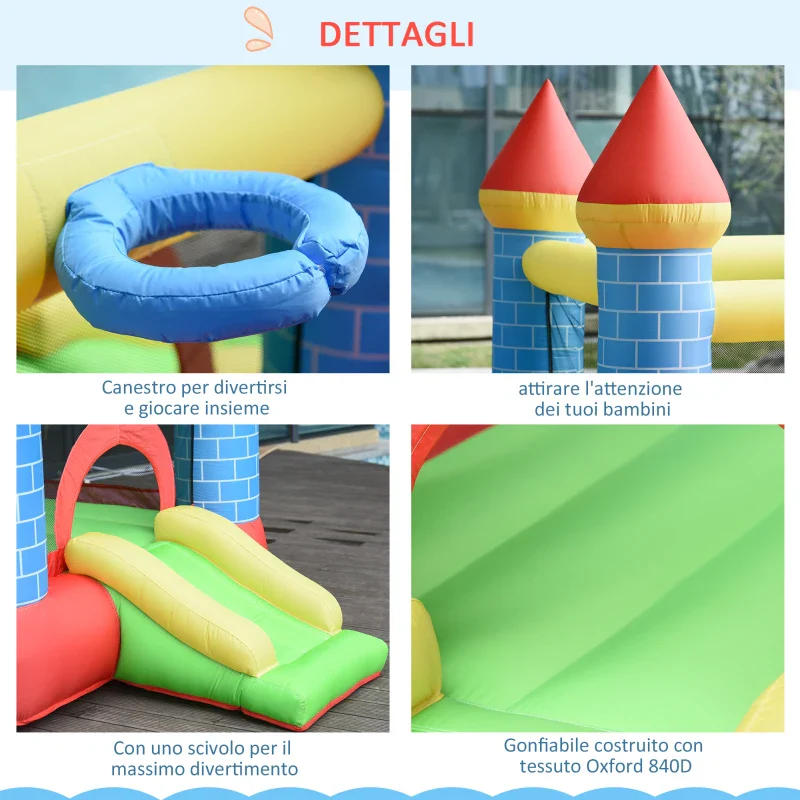 Outsunny Castello Gonfiabile Gigante e Rimbalzante per Bambini 3-8 Anni con Scivolo, Piscina e Canestro, 280cmx260cmx210cm - Image 4