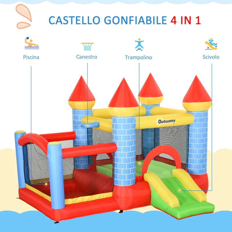 Outsunny Castello Gonfiabile Gigante e Rimbalzante per Bambini 3-8 Anni con Scivolo, Piscina e Canestro, 280cmx260cmx210cm - Image 8
