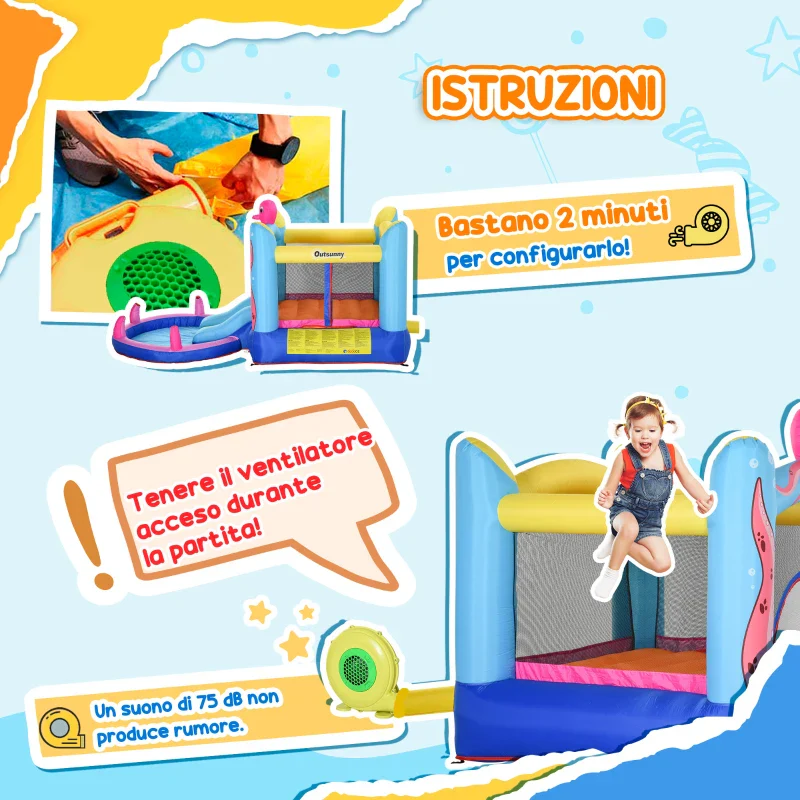 Outsunny Castello Gonfiabile Gigante e Rimbalzante per Bambini 3-8 Anni con Scivolo, Piscina e Gonfiatore 3.6x1.75x1.8m - Image 7