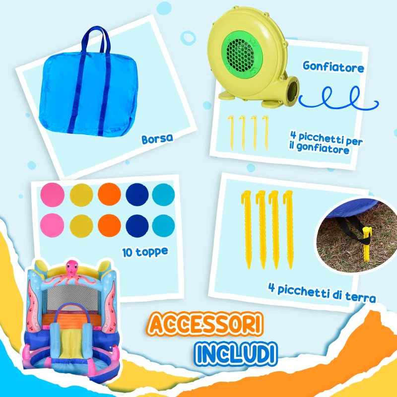Outsunny Castello Gonfiabile Gigante e Rimbalzante per Bambini 3-8 Anni con Scivolo, Piscina e Gonfiatore 3.6x1.75x1.8m - Image 9