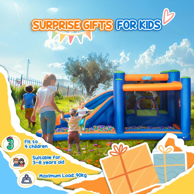 Outsunny Castello Gonfiabile per Bambini 3-8 Anni con Scivolo, Trampolino e Piscina, 380x340x170cm - Image 10