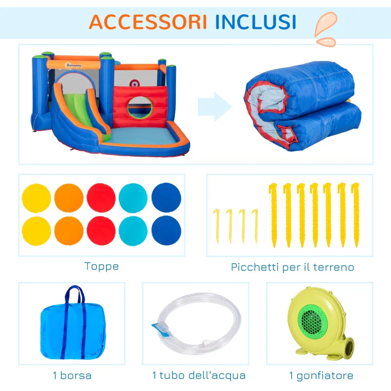 Outsunny Castello Gonfiabile per Bambini 3-8 Anni con Scivolo, Trampolino e Piscina, 380x340x170cm - Image 2