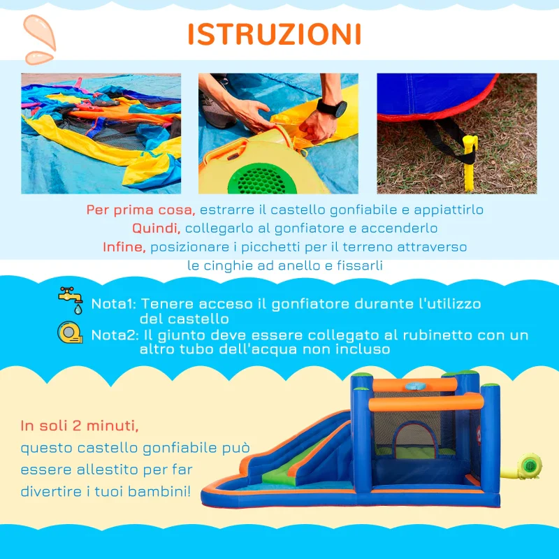 Outsunny Castello Gonfiabile per Bambini 3-8 Anni con Scivolo, Trampolino e Piscina, 380x340x170cm - Image 4