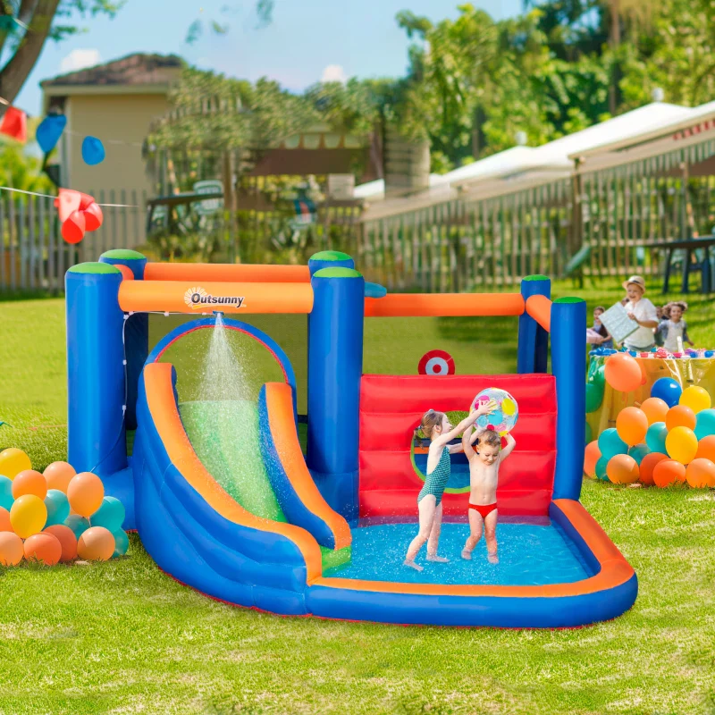 Outsunny Castello Gonfiabile per Bambini 3-8 Anni con Scivolo, Trampolino e Piscina, 380x340x170cm - Image 6