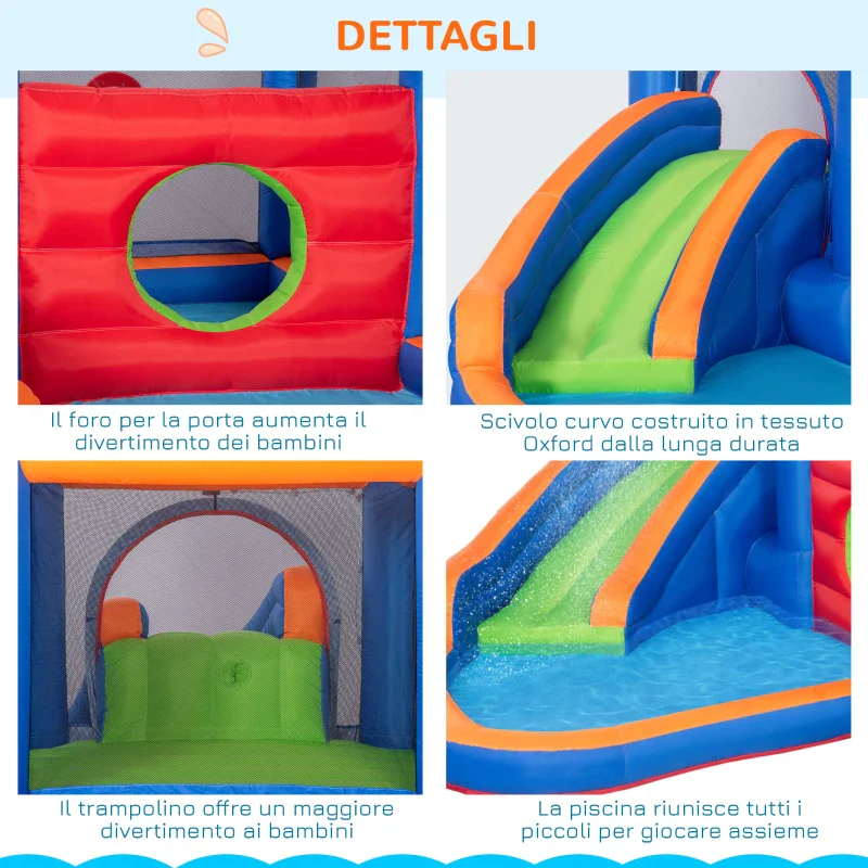 Outsunny Castello Gonfiabile per Bambini 3-8 Anni con Scivolo, Trampolino e Piscina, 380x340x170cm - Image 8