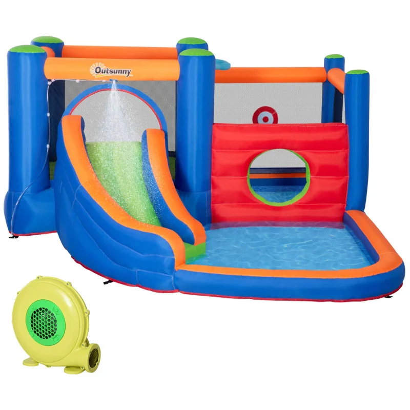 Outsunny Castello Gonfiabile per Bambini 3-8 Anni con Scivolo, Trampolino e Piscina, 380x340x170cm - Image 9