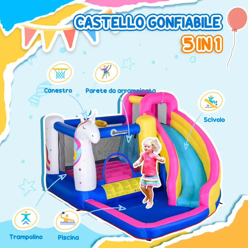 Outsunny Castello Gonfiabile per Bambini con Scivolo, Piscina e Canestro da Basket, Gioco Gonfiabile Gigante e Rimbalzante per 3 Bambini, 360x305x210 cm - Image 10