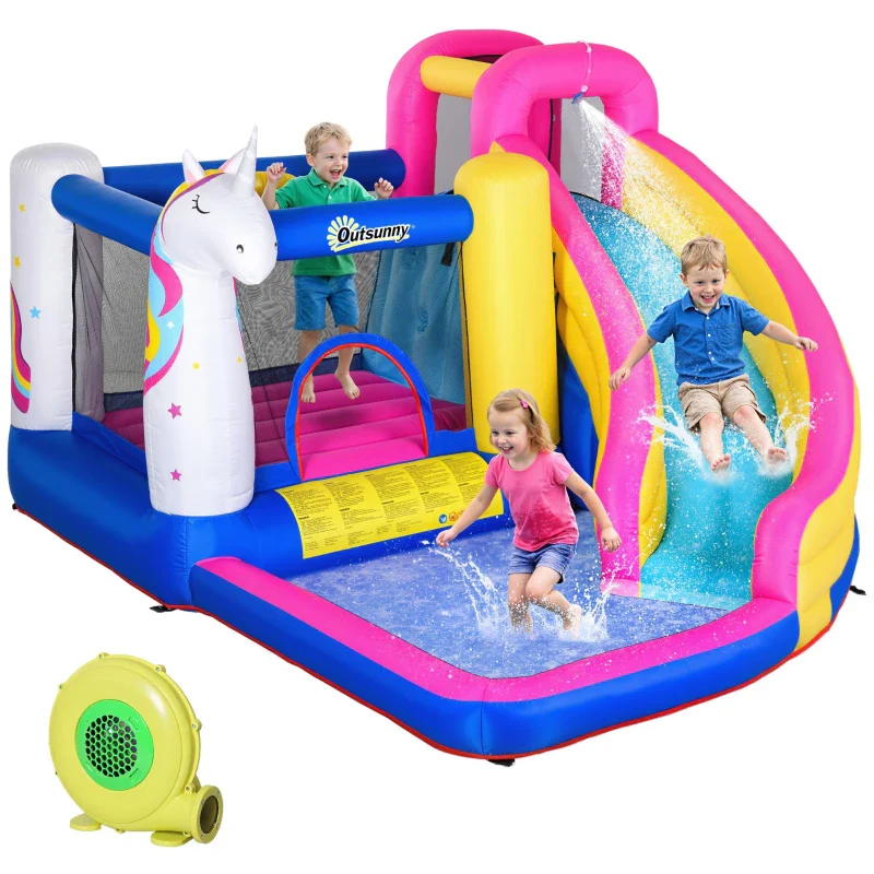 Outsunny Castello Gonfiabile per Bambini con Scivolo, Piscina e Canestro da Basket, Gioco Gonfiabile Gigante e Rimbalzante per 3 Bambini, 360x305x210 cm - Image 2