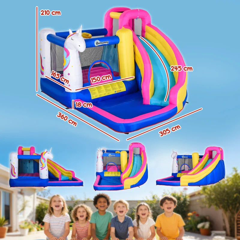 Outsunny Castello Gonfiabile per Bambini con Scivolo, Piscina e Canestro da Basket, Gioco Gonfiabile Gigante e Rimbalzante per 3 Bambini, 360x305x210 cm - Image 3
