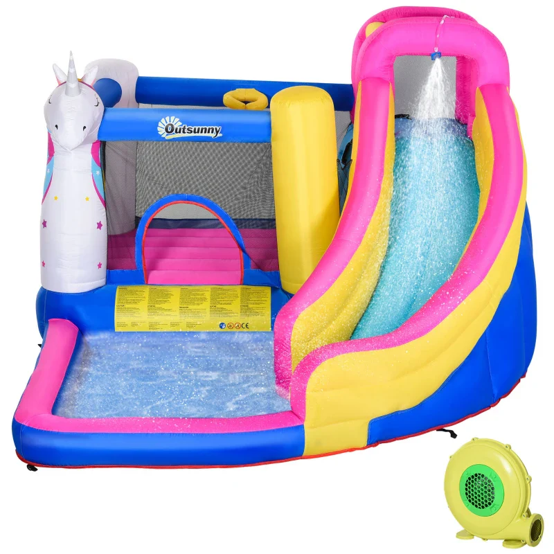 Outsunny Castello Gonfiabile per Bambini con Scivolo, Piscina e Canestro da Basket, Gioco Gonfiabile Gigante e Rimbalzante per 3 Bambini, 360x305x210 cm - Image 4