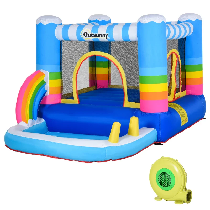 Outsunny Castello Gonfiabile per Bambini con Trampolino e Piscina, Pompa Elettrica Inclusa 280x170x155cm, Multicolore - Image 2