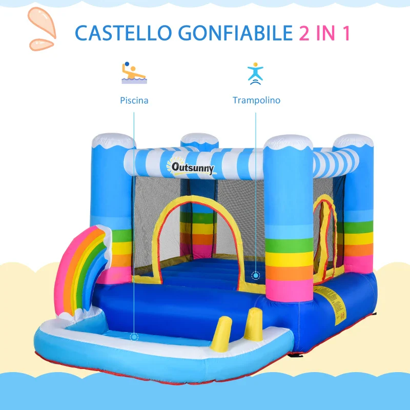 Outsunny Castello Gonfiabile per Bambini con Trampolino e Piscina, Pompa Elettrica Inclusa 280x170x155cm, Multicolore - Image 4