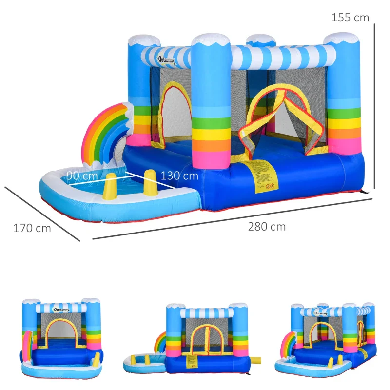 Outsunny Castello Gonfiabile per Bambini con Trampolino e Piscina, Pompa Elettrica Inclusa 280x170x155cm, Multicolore - Image 5