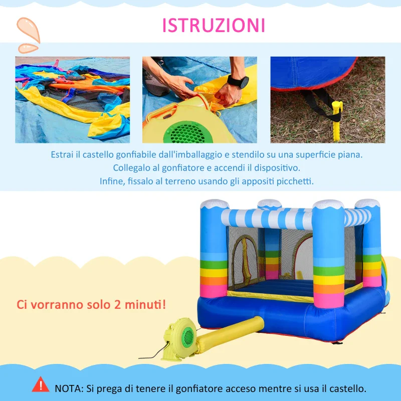 Outsunny Castello Gonfiabile per Bambini con Trampolino e Piscina, Pompa Elettrica Inclusa 280x170x155cm, Multicolore - Image 6