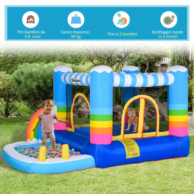 Outsunny Castello Gonfiabile per Bambini con Trampolino e Piscina, Pompa Elettrica Inclusa 280x170x155cm, Multicolore - Image 7