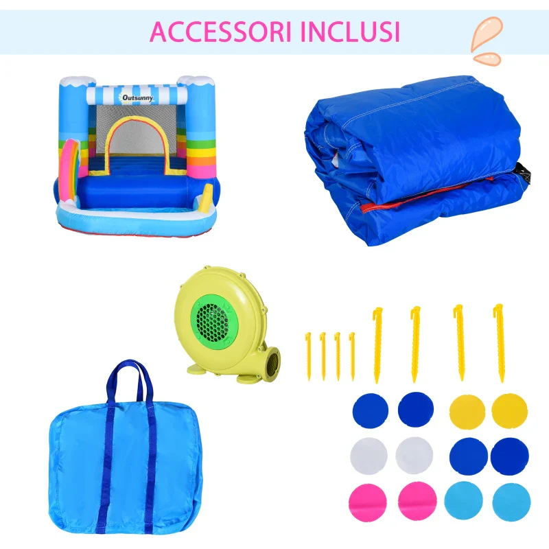 Outsunny Castello Gonfiabile per Bambini con Trampolino e Piscina, Pompa Elettrica Inclusa 280x170x155cm, Multicolore - Image 8