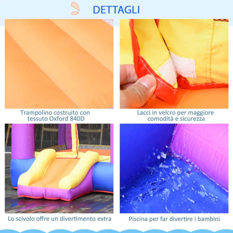Outsunny Castello Gonfiabile per Bambini da Giardino, Parco Acquatico Gionfiabile con Scivolo, Trampolino e Piscina , Multicolor, 280x 250x170cm - Image 8