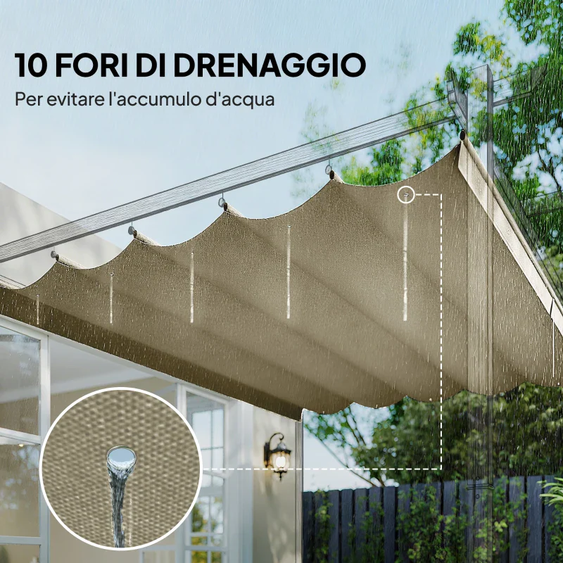 Outsunny Copertura per Gazebo Pergola 4x3 m in Poliestere Traspirante Beige con 10 Fori di Drenaggio - Image 7