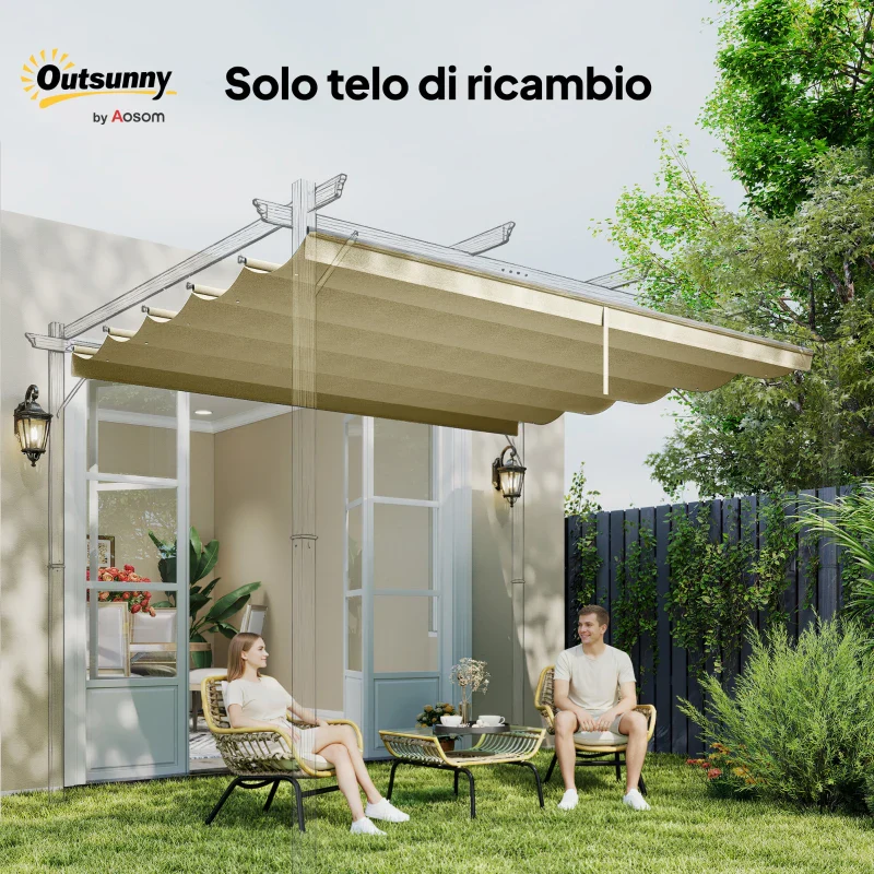 Outsunny Copertura per Gazebo Pergola 4x3 m in Poliestere Traspirante Beige con 10 Fori di Drenaggio - Image 9