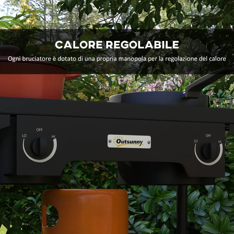 Outsunny Fornello a Gas da Campeggio con 2 Bruciatori 150,000 BTU in Metallo con Gambe Rimovibili, Nero - Image 11