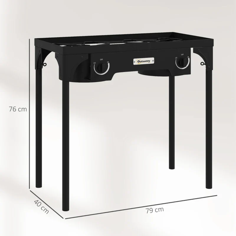 Outsunny Fornello a Gas da Campeggio con 2 Bruciatori 150,000 BTU in Metallo con Gambe Rimovibili, Nero - Image 4