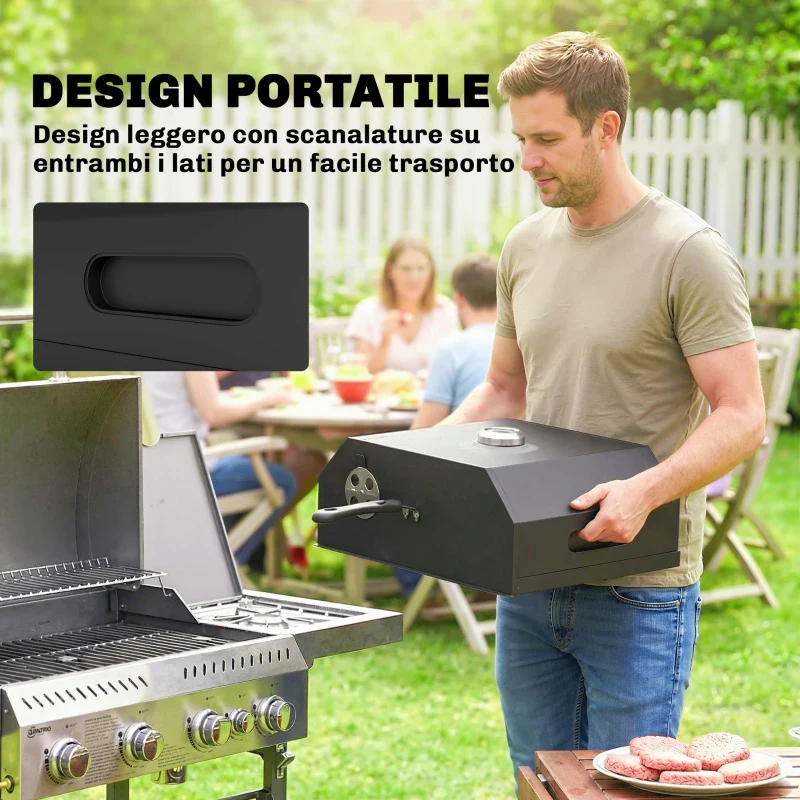 Outsunny Forno per Pizza a Legna Portatile con Pietra in Cordierite e Termometro, in Metallo, 53x40x18.5 cm, Nero - Image 11