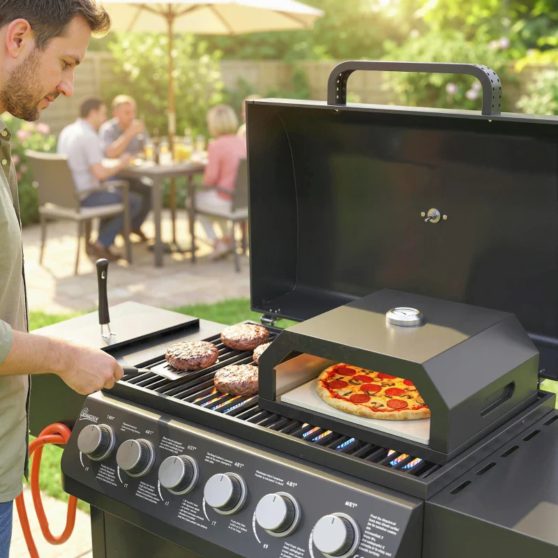 Outsunny Forno per Pizza a Legna Portatile con Pietra in Cordierite e Termometro, in Metallo, 53x40x18.5 cm, Nero - Image 5