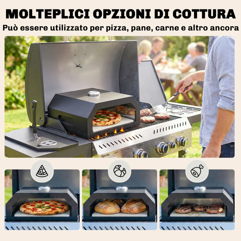 Outsunny Forno per Pizza a Legna Portatile con Pietra in Cordierite e Termometro, in Metallo, 53x40x18.5 cm, Nero - Image 8