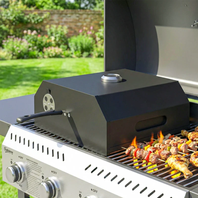 Outsunny Forno per Pizza a Legna Portatile con Pietra in Cordierite e Termometro, in Metallo, 53x40x18.5 cm, Nero - Image 9