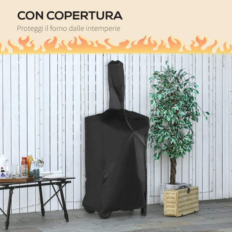 Outsunny Forno per Pizza e Barbecue a Carbone Portatile in Acciaio con Camino e Ruote, 63x54x161 cm, Nero - Image 5