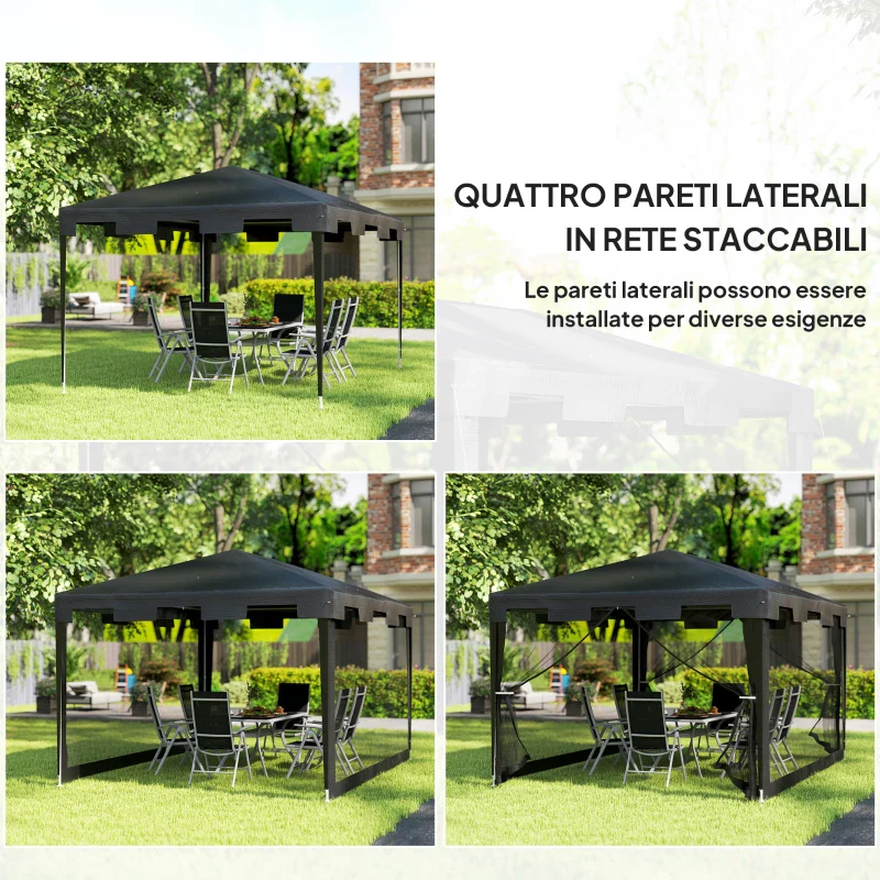 Outsunny Gazebo 4x3 m Pieghevole con Zanzariera e 2 Ingressi, in Metallo e PE, Grigio Scuro - Image 10