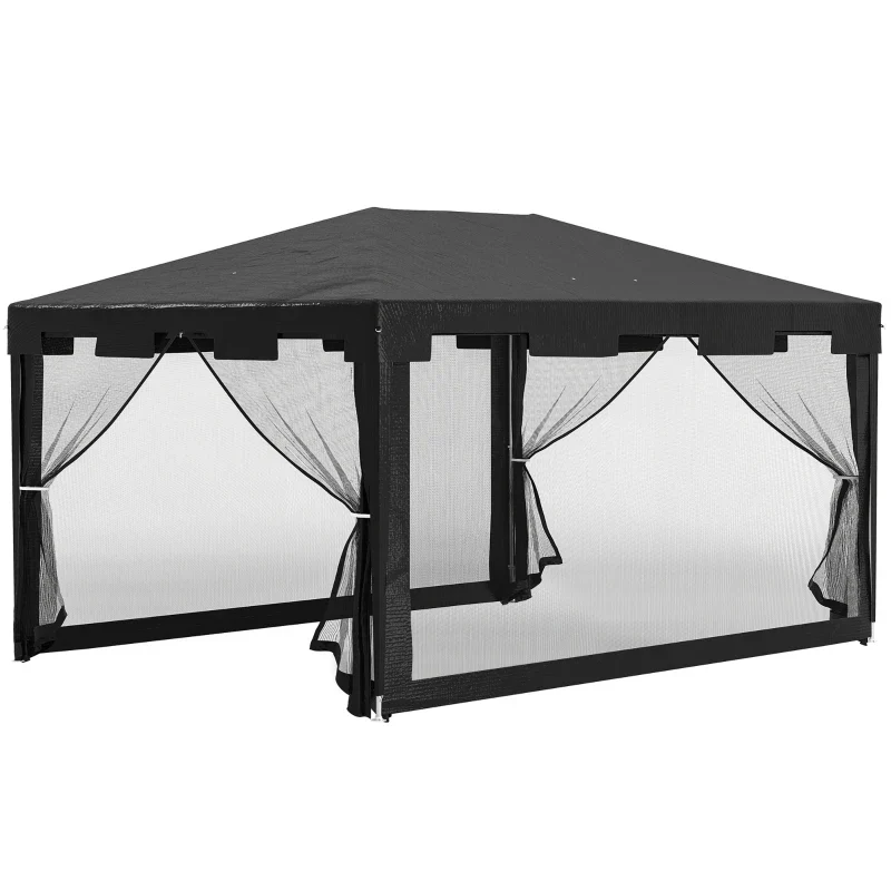 Outsunny Gazebo 4x3 m Pieghevole con Zanzariera e 2 Ingressi, in Metallo e PE, Grigio Scuro - Image 2