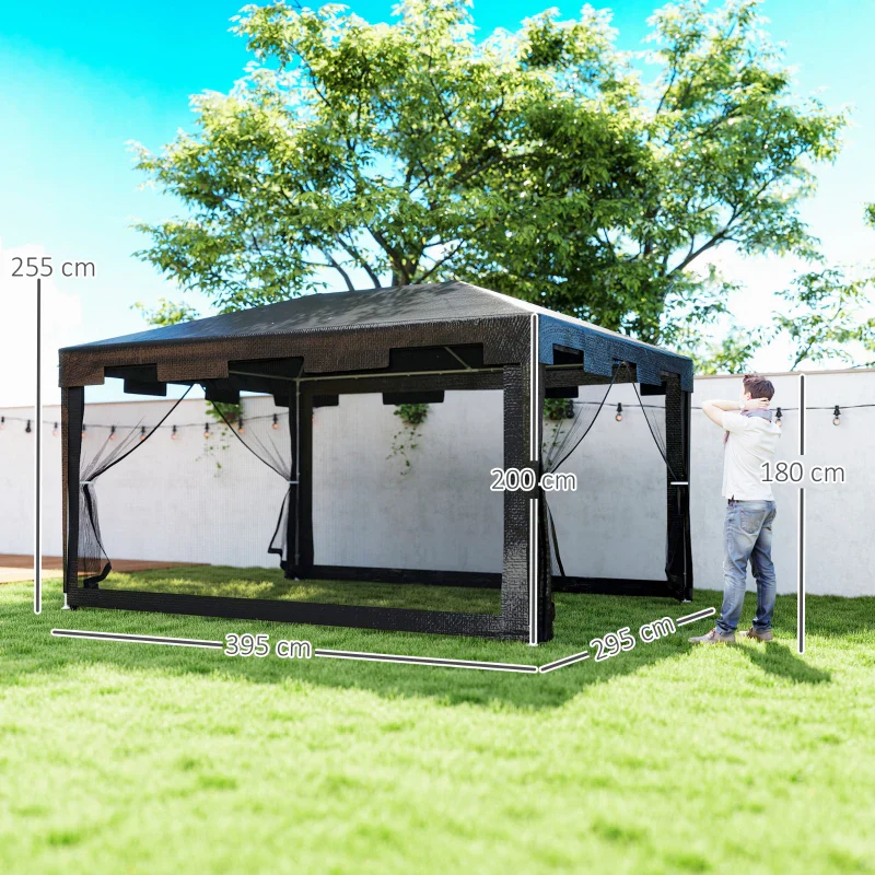 Outsunny Gazebo 4x3 m Pieghevole con Zanzariera e 2 Ingressi, in Metallo e PE, Grigio Scuro - Image 3