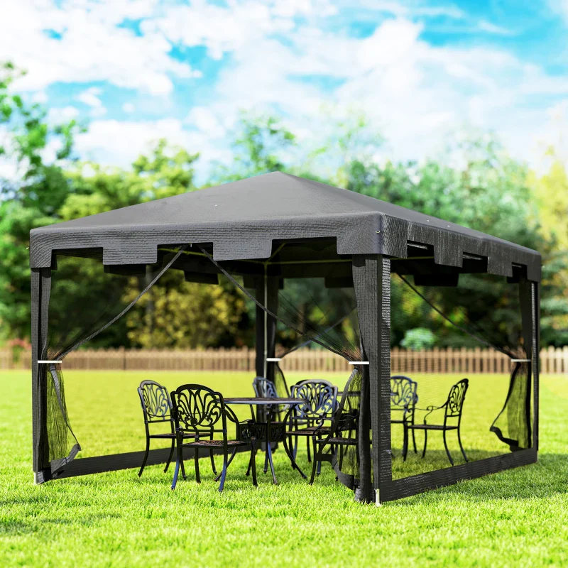 Outsunny Gazebo 4x3 m Pieghevole con Zanzariera e 2 Ingressi, in Metallo e PE, Grigio Scuro - Image 4