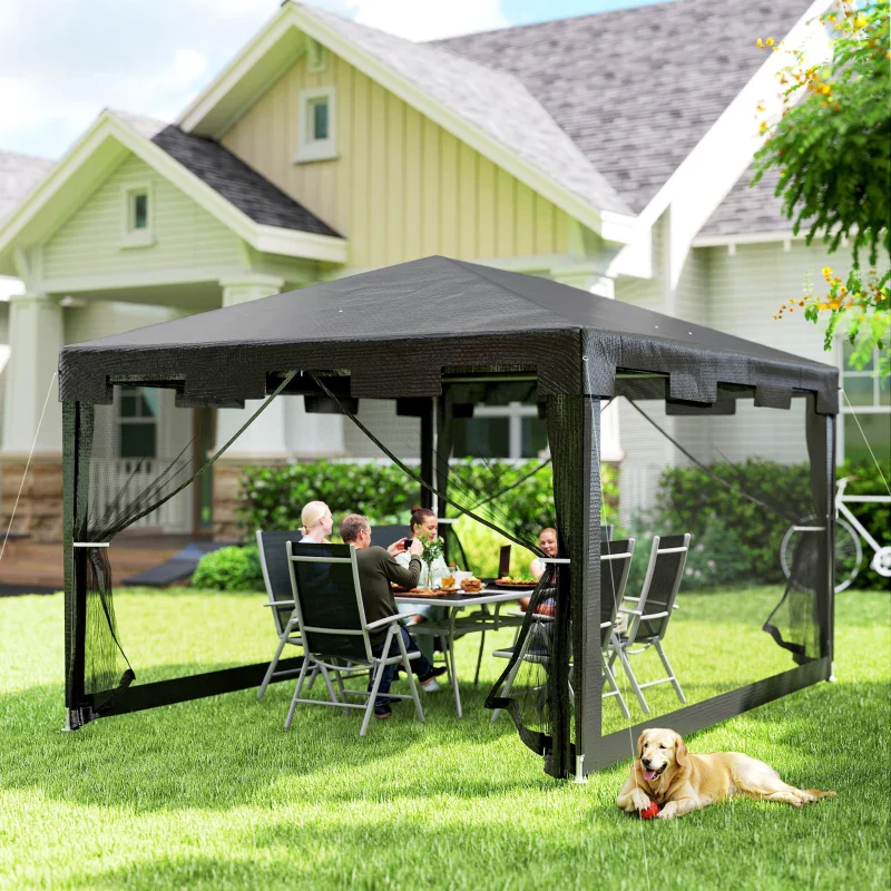 Outsunny Gazebo 4x3 m Pieghevole con Zanzariera e 2 Ingressi, in Metallo e PE, Grigio Scuro - Image 5