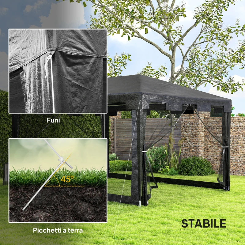 Outsunny Gazebo 4x3 m Pieghevole con Zanzariera e 2 Ingressi, in Metallo e PE, Grigio Scuro - Image 6