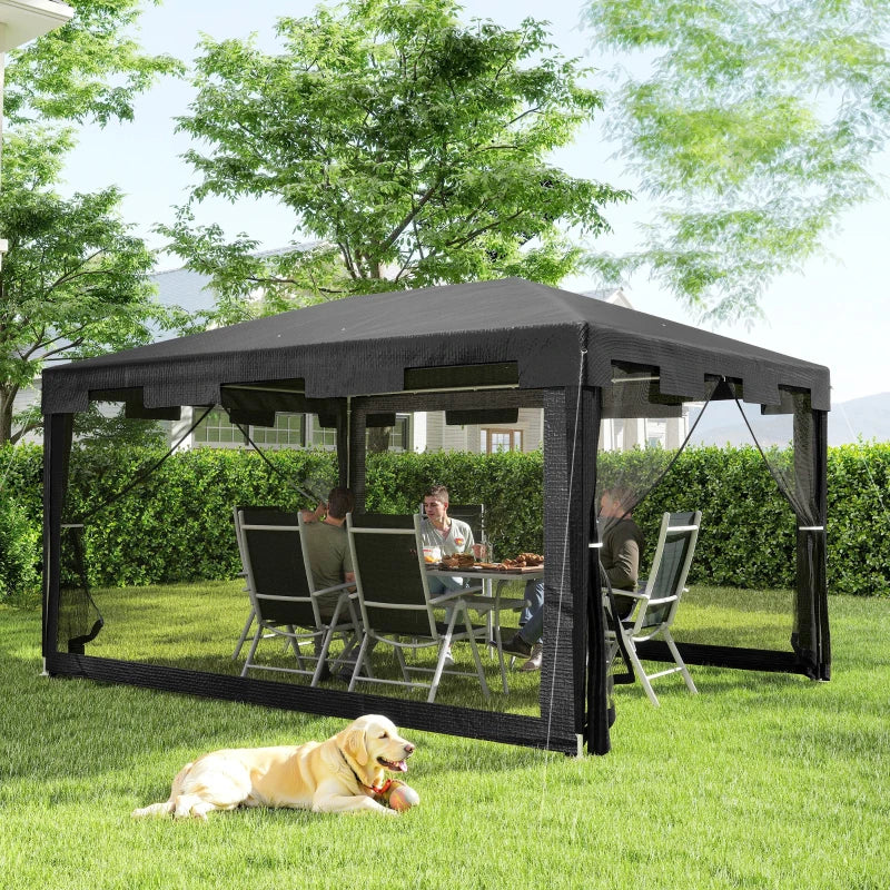 Outsunny Gazebo 4x3 m Pieghevole con Zanzariera e 2 Ingressi, in Metallo e PE, Grigio Scuro - Image 8