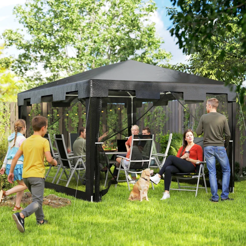 Outsunny Gazebo 4x3 m Pieghevole con Zanzariera e 2 Ingressi, in Metallo e PE, Grigio Scuro - Image 9