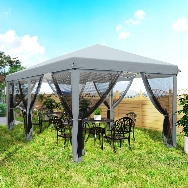 Outsunny Gazebo da Giardino Pieghevole 6x3 m con 6 Zanzariere e Pulsante, in Acciaio e Poliestere, Grigio - Image 5
