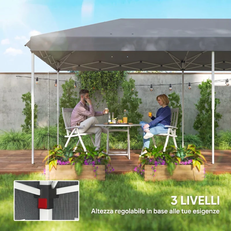 Outsunny Gazebo da Giardino Pieghevole 6x3 m con 6 Zanzariere e Pulsante, in Acciaio e Poliestere, Grigio - Image 9