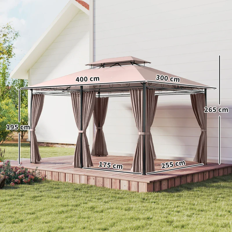 Outsunny Gazebo da Giardino Gazebo da Esterno Doppio Tetto 3x3 m Grigio Scuro - Image 3