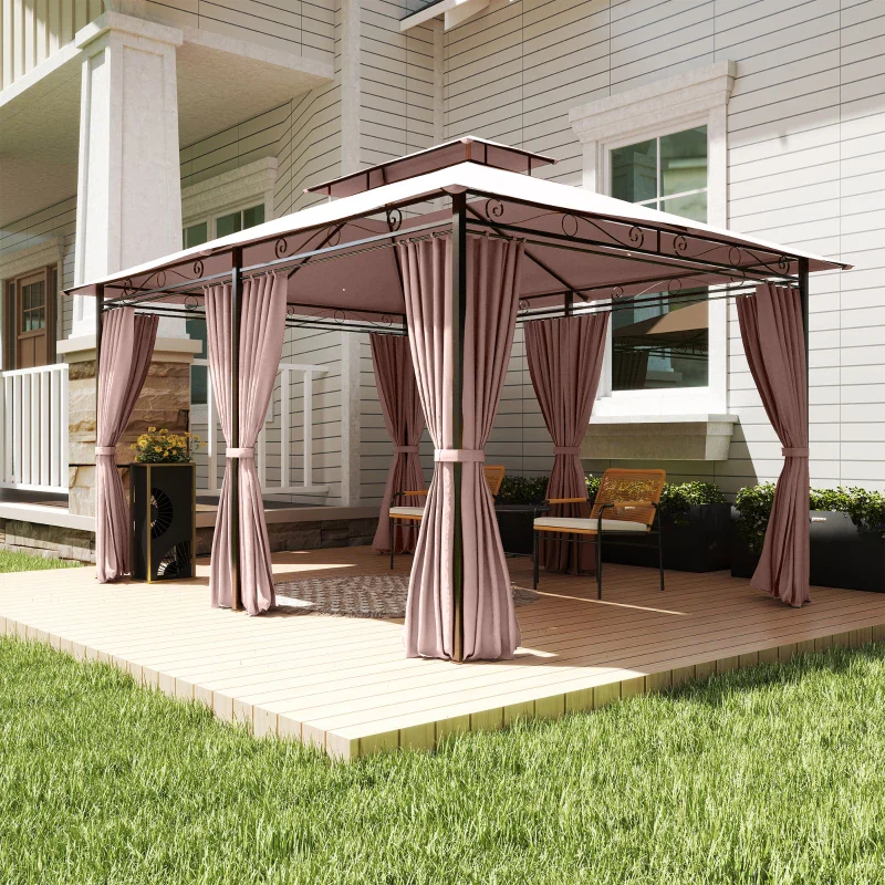 Outsunny Gazebo da Giardino Gazebo da Esterno Doppio Tetto 3x3 m Grigio Scuro - Image 4
