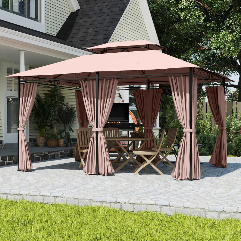 Outsunny Gazebo da Giardino Gazebo da Esterno Doppio Tetto 3x3 m Grigio Scuro - Image 5