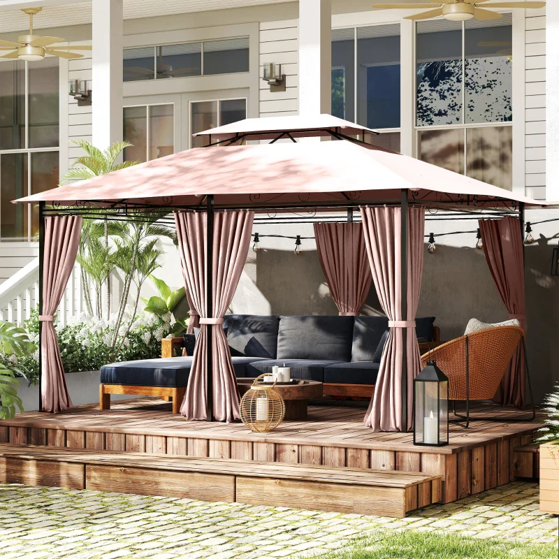 Outsunny Gazebo da Giardino Gazebo da Esterno Doppio Tetto 3x3 m Grigio Scuro - Image 7