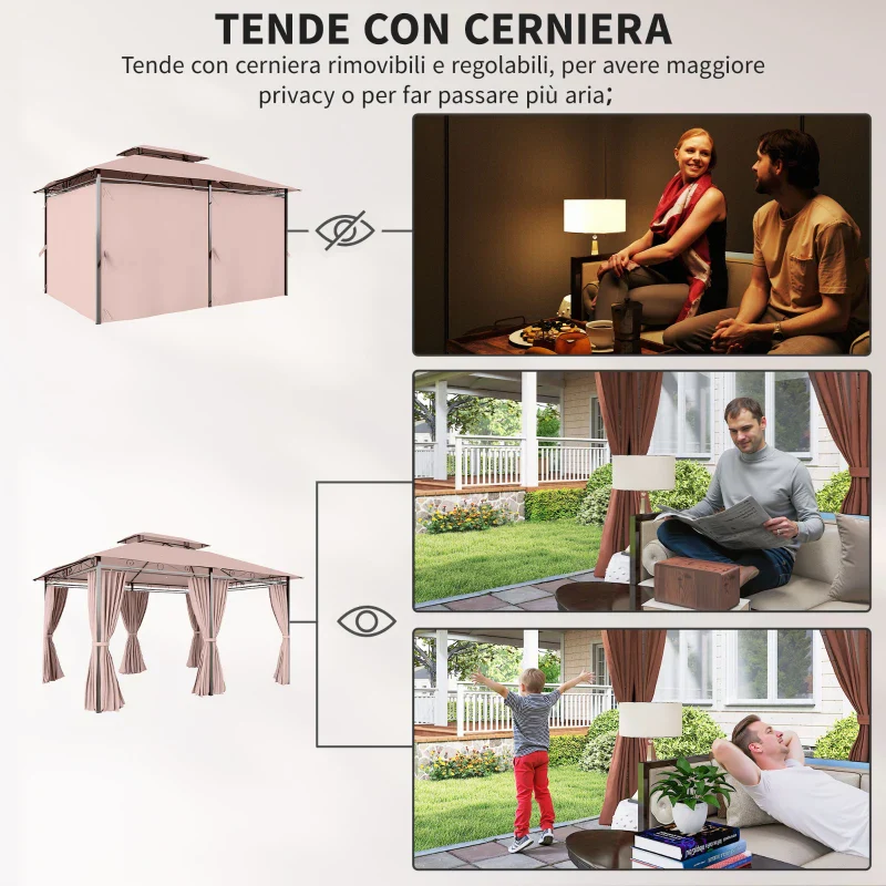 Outsunny Gazebo da Giardino Gazebo da Esterno Doppio Tetto 3x3 m Grigio Scuro - Image 9