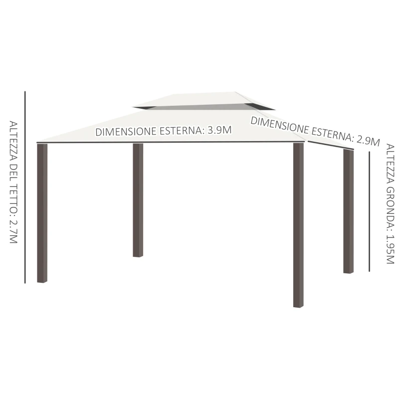 Outsunny Gazebo da Giardino 4x3m con Zanzariera, Tende e Doppio Tetto in Alluminio e Poliestere, Crema - Image 8