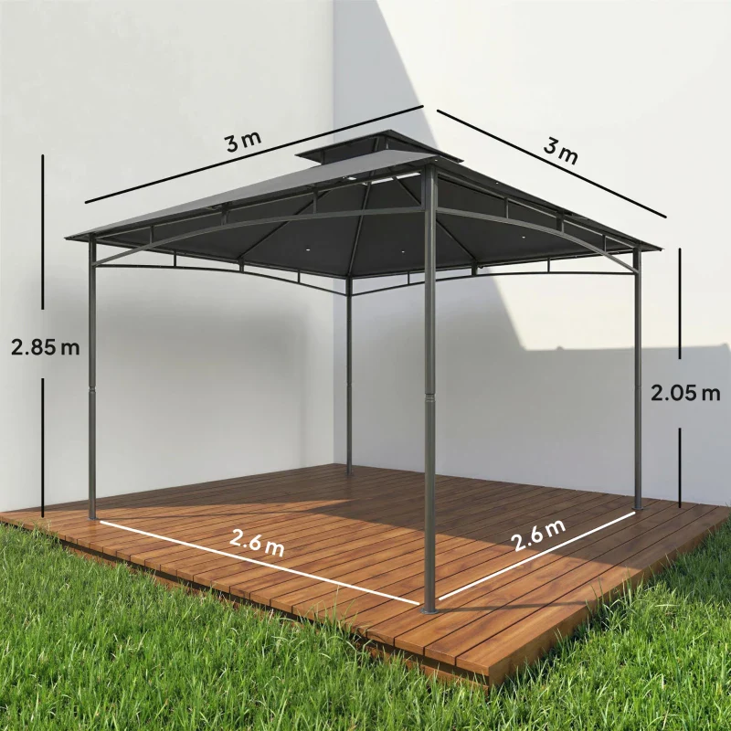 Outsunny Gazebo da Giardino Gazebo da Esterno Doppio Tetto 3x3 m Grigio Scuro - Image 10