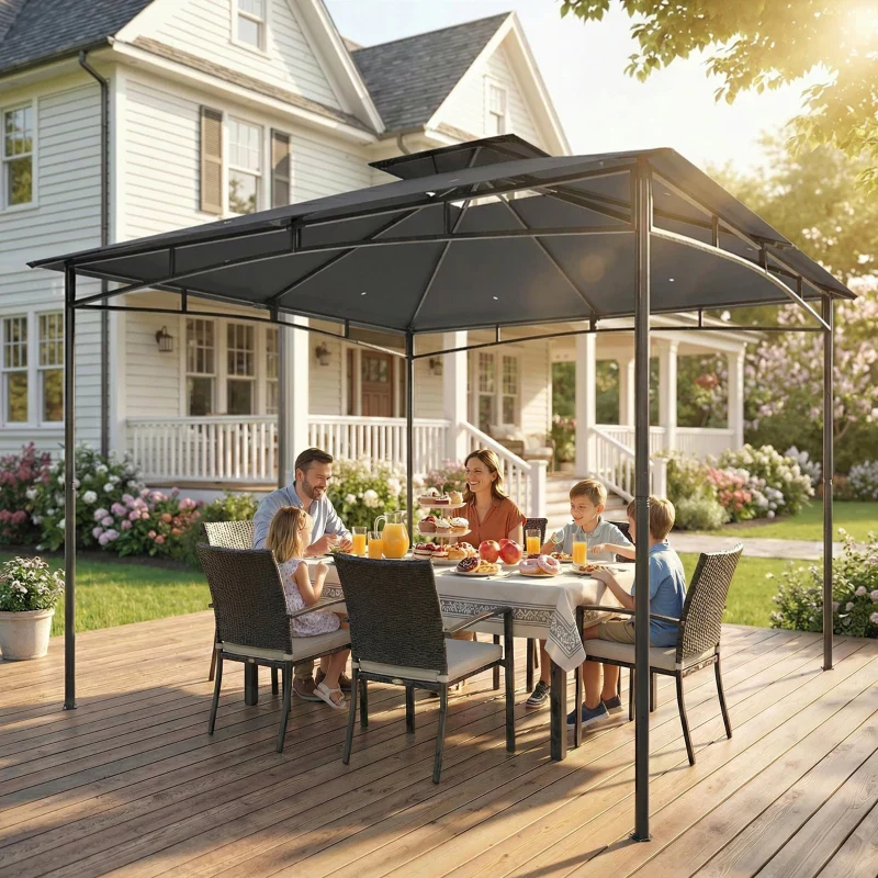 Outsunny Gazebo da Giardino Gazebo da Esterno Doppio Tetto 3x3 m Grigio Scuro - Image 11