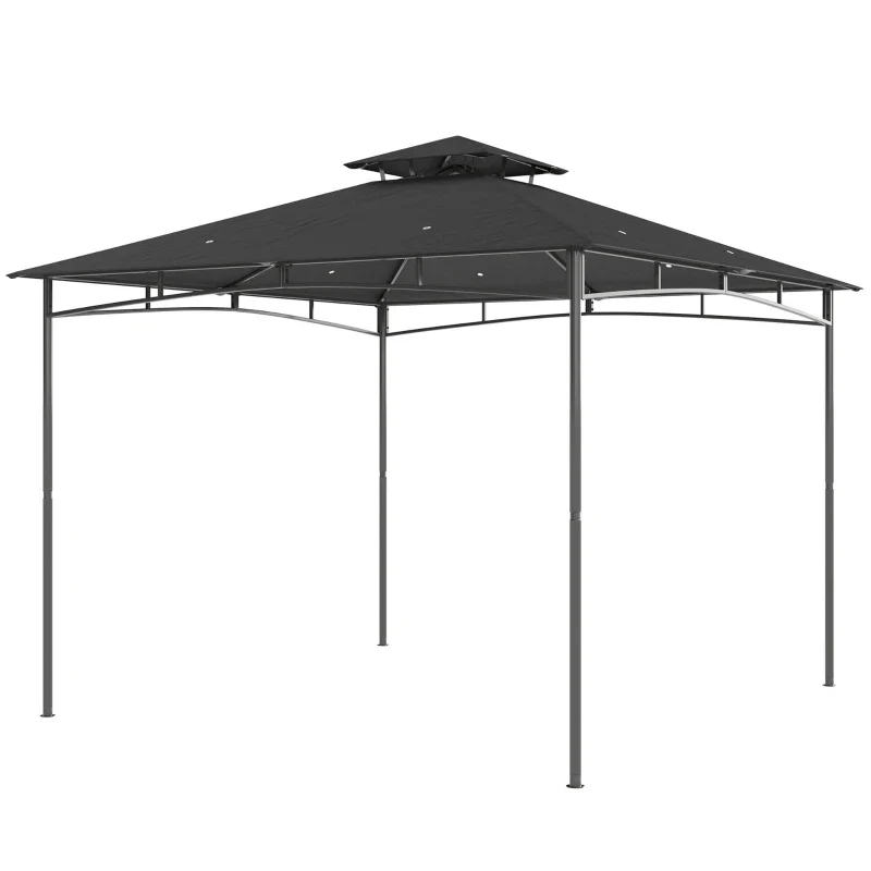 Outsunny Gazebo da Giardino Gazebo da Esterno Doppio Tetto 3x3 m Grigio Scuro - Image 2